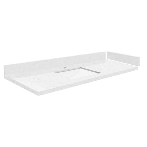 Transolid Silestone 49 in. W x 22.25 in. D Quartz White Rectangular Single Sink Vanity Top in Statuario