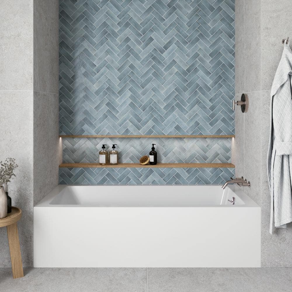Glossy White Acrylic Right-Hand Drain Alcove Bathtub with Brushed Nickel Drain