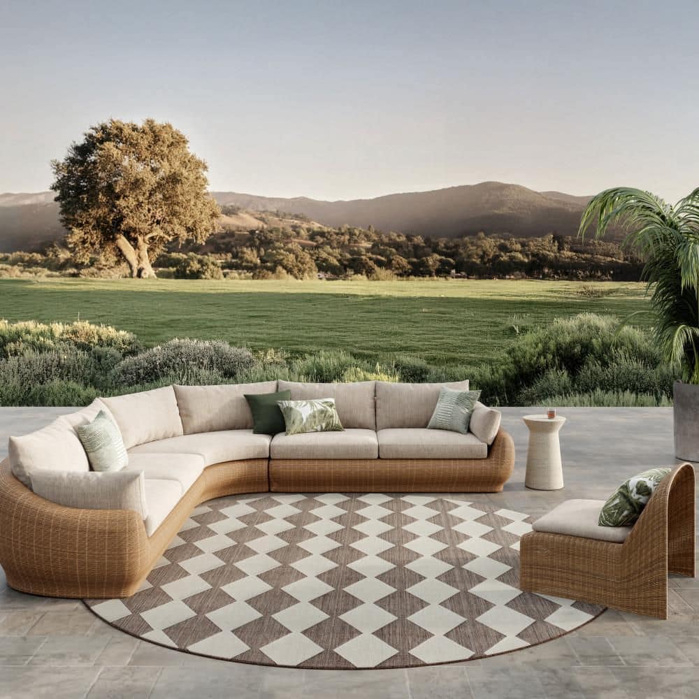 Positano Natural 10 ft. Round x 10 ft. Diamond Contemporary Round Area Rug