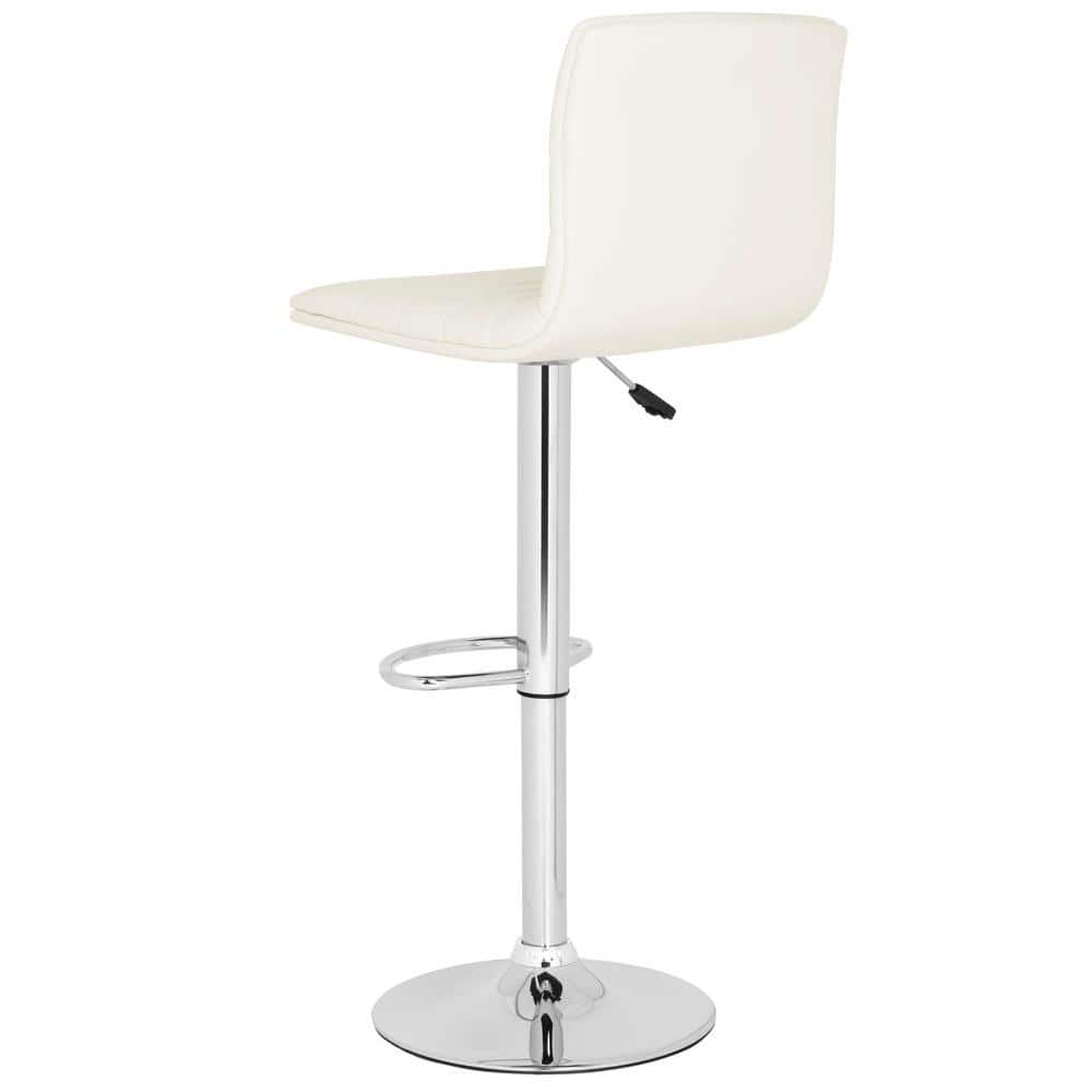 Transitional Swivel Adjustable Bar Stool in Chrome & White Leather