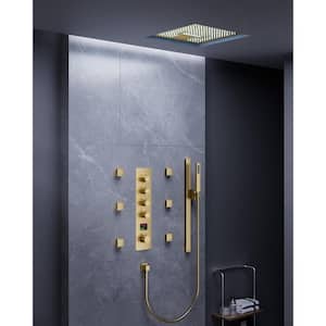 15-Spray Patterns  LED 16 in. Flush Ceiling Mount Fixed and Handheld Shower Head in Brushed Gold