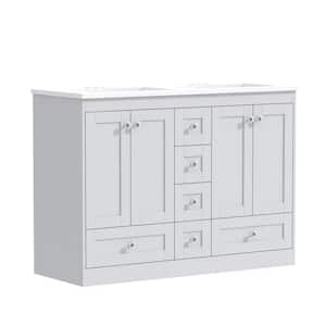 47.2 in. W x 18.3 in. D x 33.1 in. H Double Sink Bath Storage Vanity, in Gray with White Cabinet Resin Baisin Top