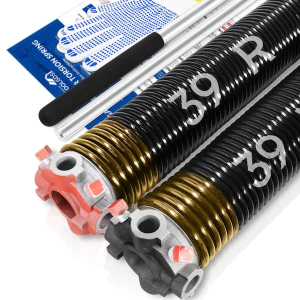 YOTOOLGDS 0.250 in. Wire x 2 in. x 39 in. L Electrophoresis Garage Door Torsion Springs in Gold Left and Right with Winding Bars