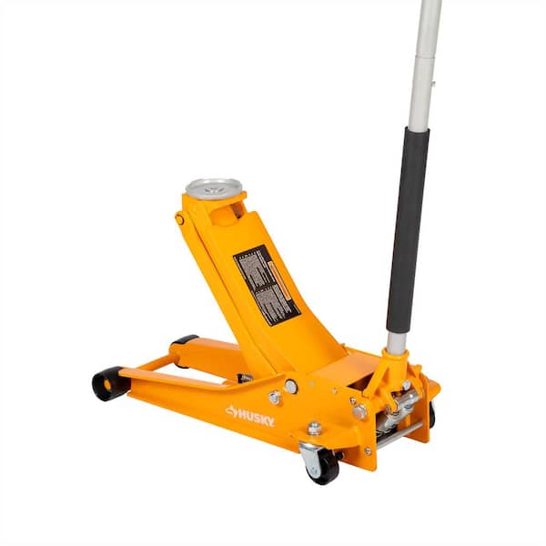 Husky 3-Ton Low Profile Floor Jack with Quick Lift in Orange