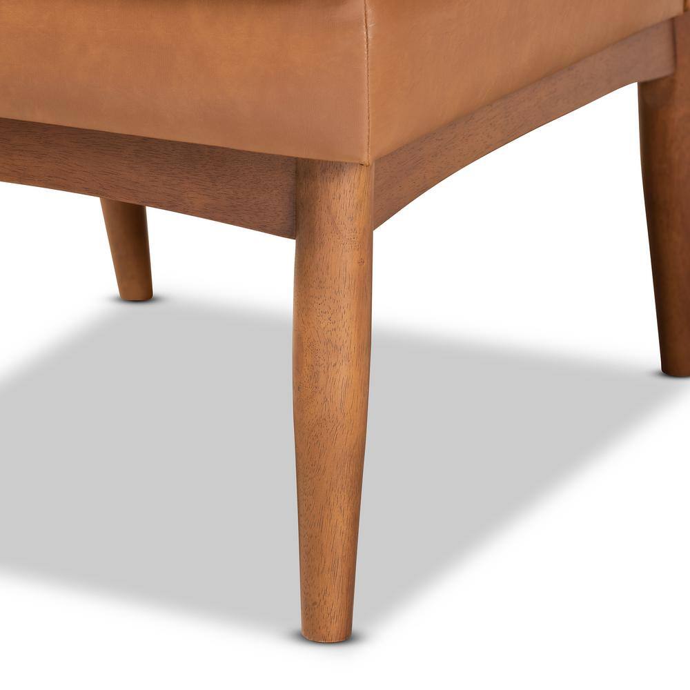 Walnut Brown & Tan Faux Leather Mid-Century Arm Chair