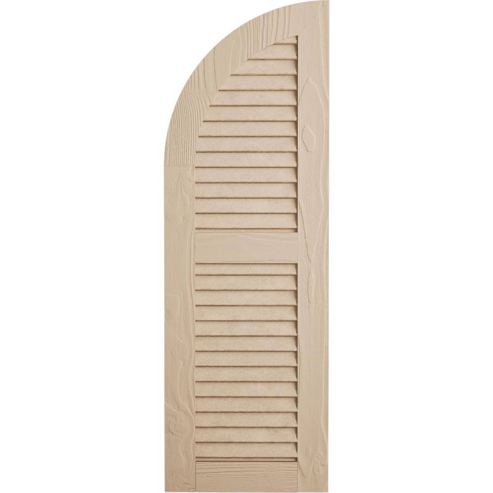 Primed Tan Sandblasted Faux Wood Arch Top Shutters, 12" x 76"