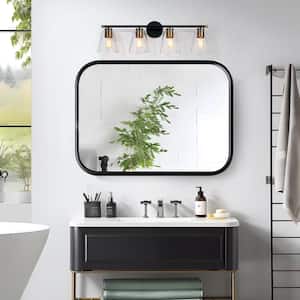 Transitional Cone Bathroom Vanity Light 4-Light Modern Dome Black and Gold Wall Light with Clear Glass Shades