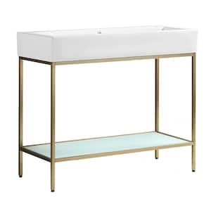 Pierre 40 in. W x 18.1 in. D Bath Vanity in Gold with Ceramic Vanity Top in White with White Basin
