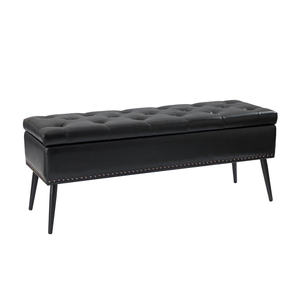 JAYDEN CREATION Conrado Black Upholstered Flip Top Storage Bedroom Bench BEM0780-BLK - The Home ...