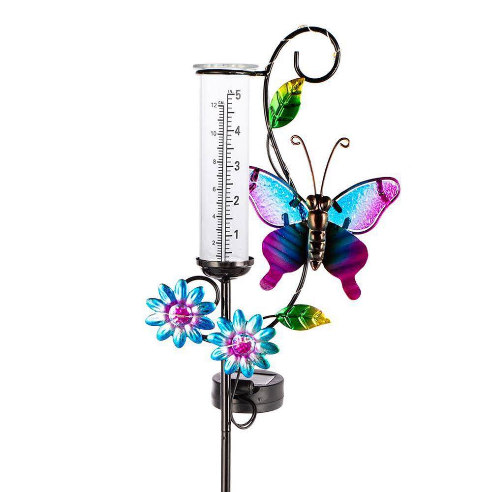Butterfly Solar Rain Gauge with 5 Inch Glass Tube, Metal Frame & LED Lights for Garden Patio Yard price history on PriceWatchPro