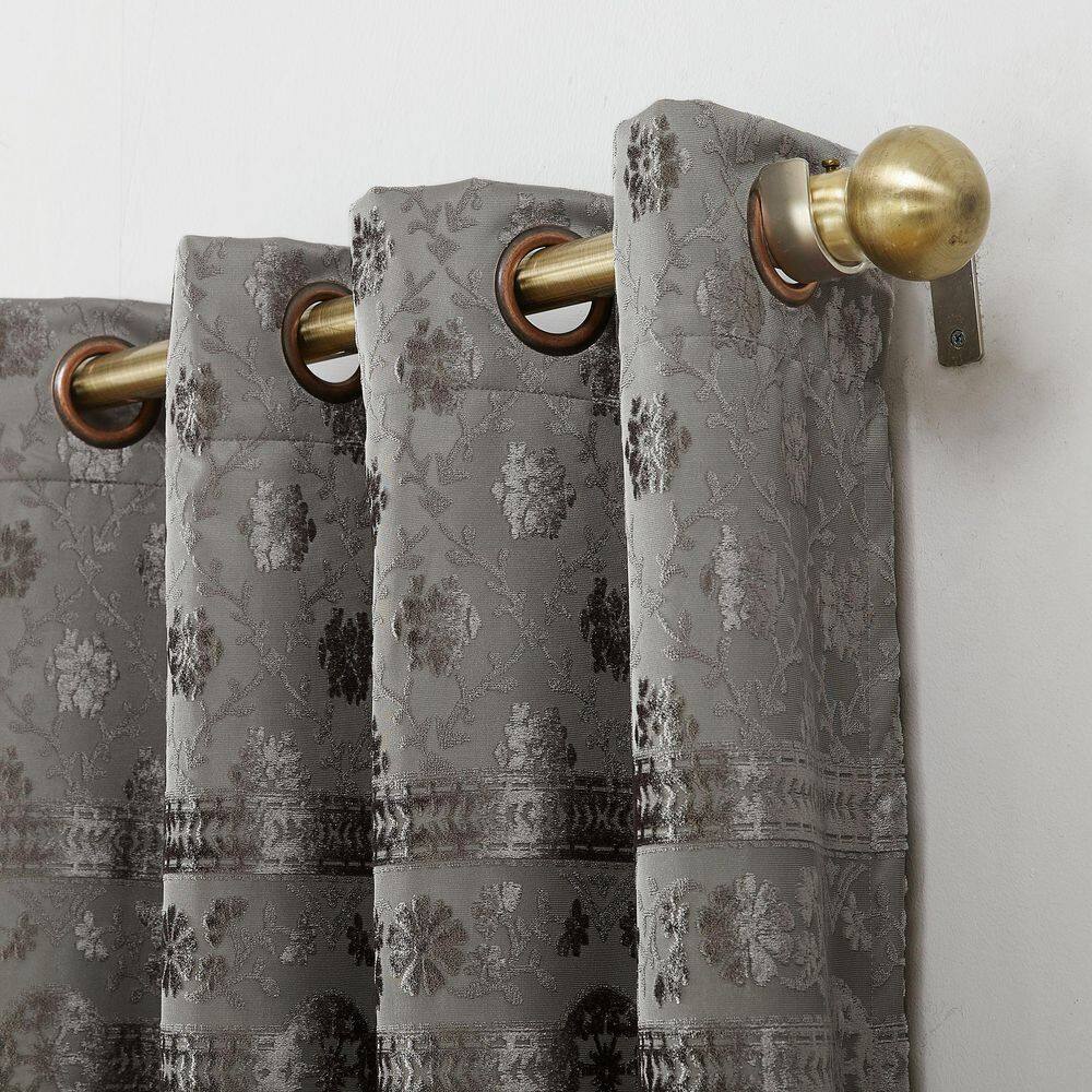 Gray Velvet Medallion Blackout Grommet Curtain Panel