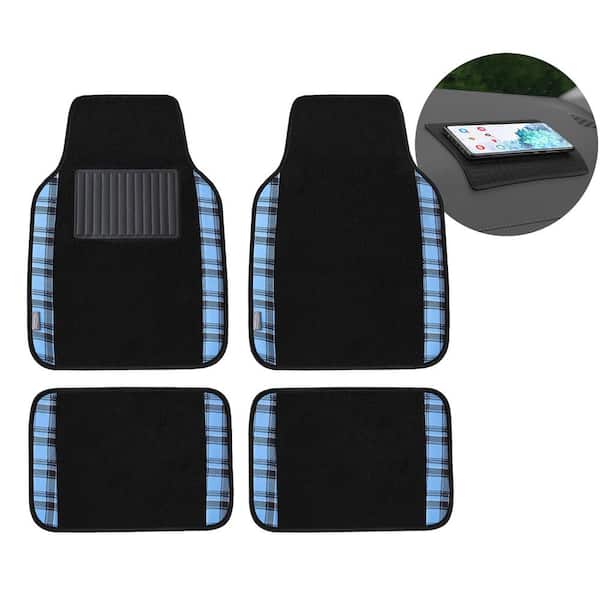 FH Group Blue Tartan11 Plaid Print Trim Carpet Floor Mats - Full Set