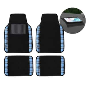 Blue Tartan11 Plaid Print Trim Carpet Floor Mats - Full Set