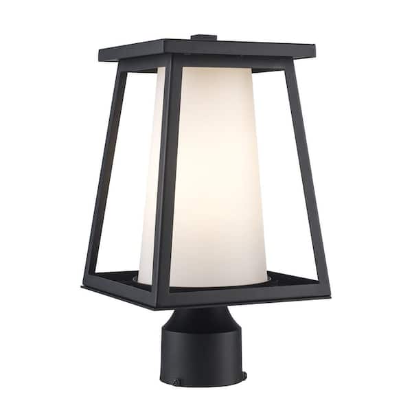 Home Decorators Collection Cardston 1-Light Black Outdoor Lamp Post Light Fixture with White Opal Glass