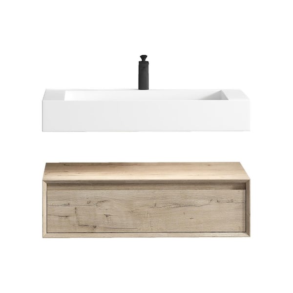 Alysa 36 in. W. x 20 in. D x 23 in. H Single Sink Floating Bath Vanity in Light Oak with White Acrylic Top