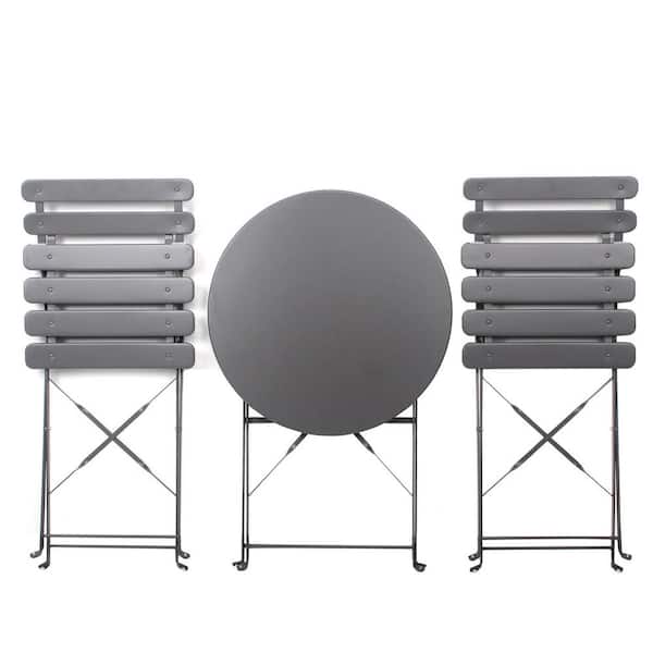 ITOPFOX Gray 3-Piece Patio Metal Chair Round Table Outdoor Bistro Set with White Fade Resistant Cushion and Rust Resistant Frame