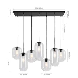 7-Light Black Cluster, Cylinder, Linear, Rectangle Geometric, Island, Shaded Chandelier with Unique Clear Glass