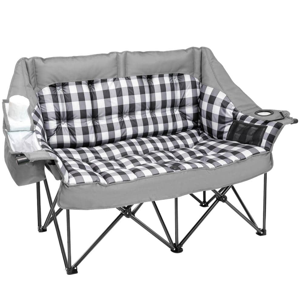SEEUTEK Double Camping Chair 800 lbs, 59 in Oversized Loveseat Folding Chair with Cooler Bag, Padded Seat for Outdoor BZ-2324