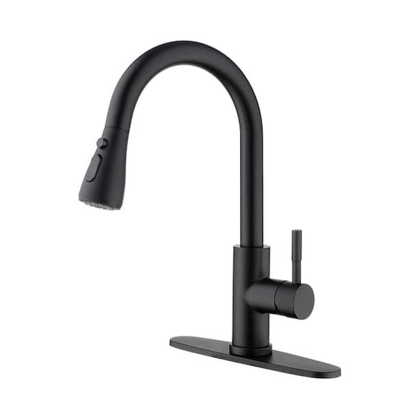 Matte Black 16.14 in. H Pull Out Sprayer Kitchen Faucet with 360° Swivel Spout