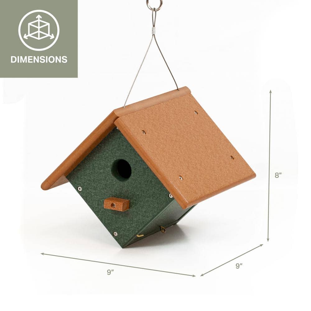8'' Hanging Green and Cedar Recycled Plastic Birdhouse