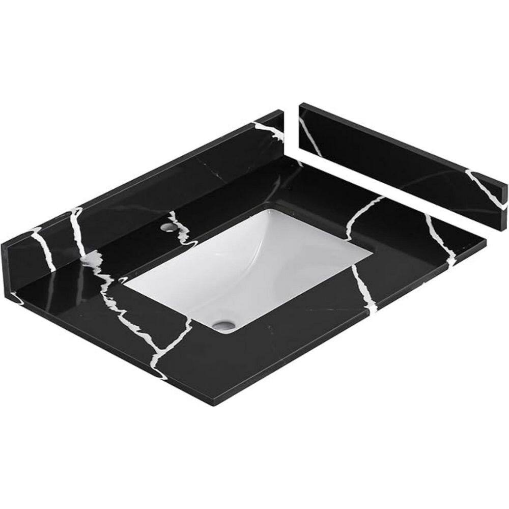 Fyui 24 in. W x 22 in. D Engineered Stone Vanity Top Rectangular Single Sink White Sink Bathroom Vanity Top in Black price history on PriceWatchPro