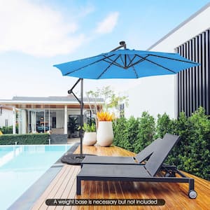 10 ft. Steel Cantilever Solar Patio Umbrella with Tilting System in Blue