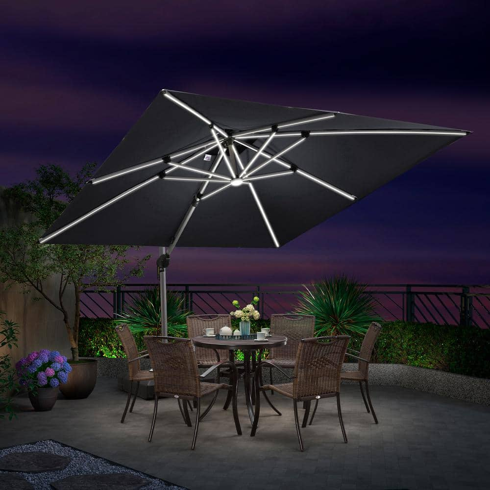 PURPLE LEAF 10 ft. Square Aluminum Solar Powered LED Patio Cantilever