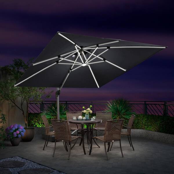 PURPLE LEAF 10 ft. Square Aluminum Solar Powered LED Patio Cantilever ...