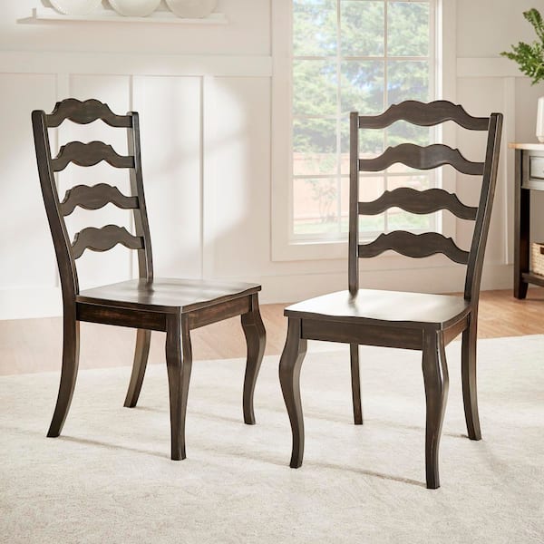 Antique Black French Ladder Back Wood Dining Chairs (Set Of 2)