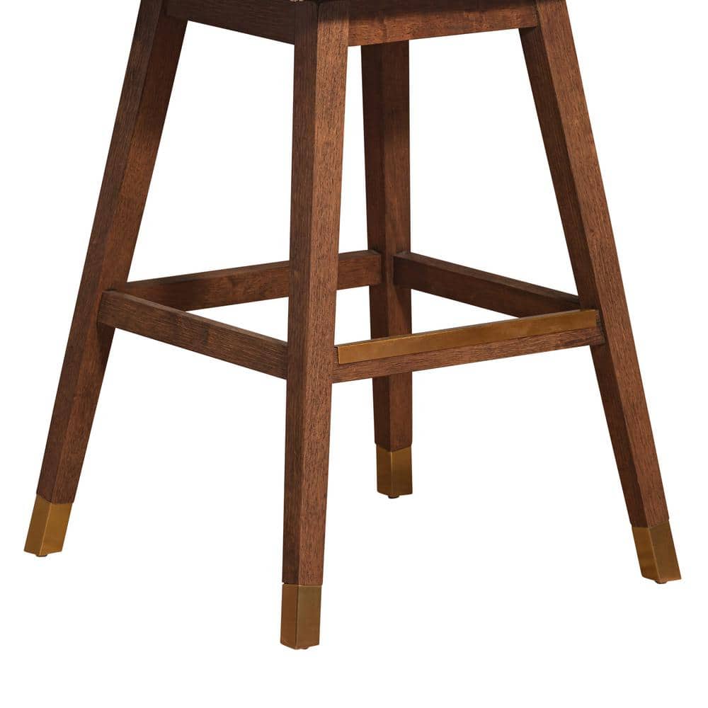 Amalie Beige Fabric Swivel Bar Stool with Brown Oak Wood Finish
