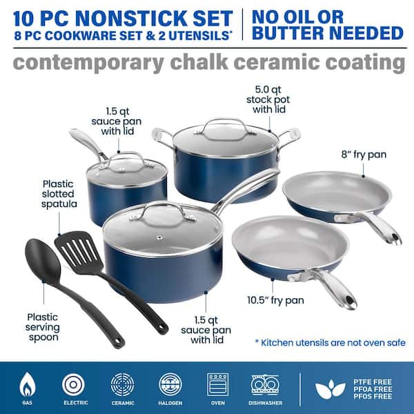 GRANITESTONE 10-Piece Aluminum Ceramic Coating Nonstick Cookware Set 8311 -  The Home Depot