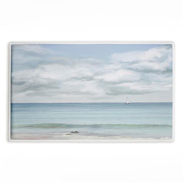 That Day In Paradise 18 in. x 30 in. Blue Graphic Polyester Blend Rectangle Bath Mat