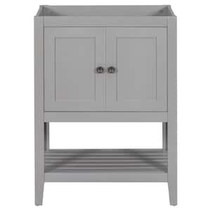 23.7 in. W x 17.8 in. D x 33 in. H Bath Vanity Cabinet without Top with Doors and Open Shelf in Grey
