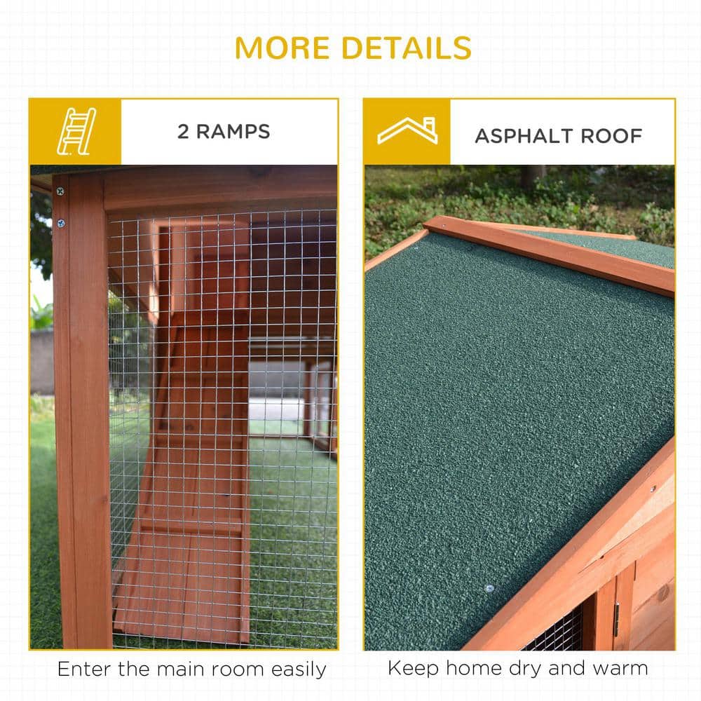 Large Brown Wooden Rabbit Hutch with Double Ramps and Weatherproof Roof