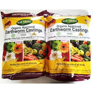 Organic Worm Castings Soil Amendment, 2 Bag Pack of 10 lbs. Bags, Makes 80 lbs. OMRI Listed, Concentrated Strength