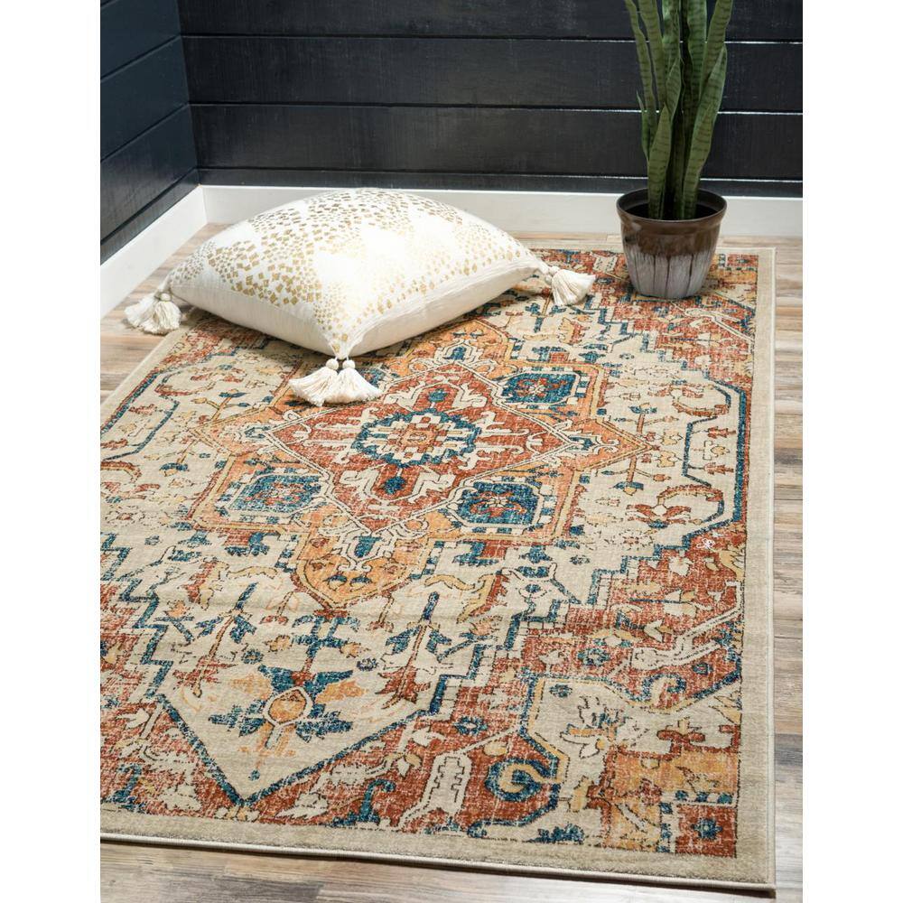 Oslo Beige and Multicolor Rectangular Synthetic Area Rug
