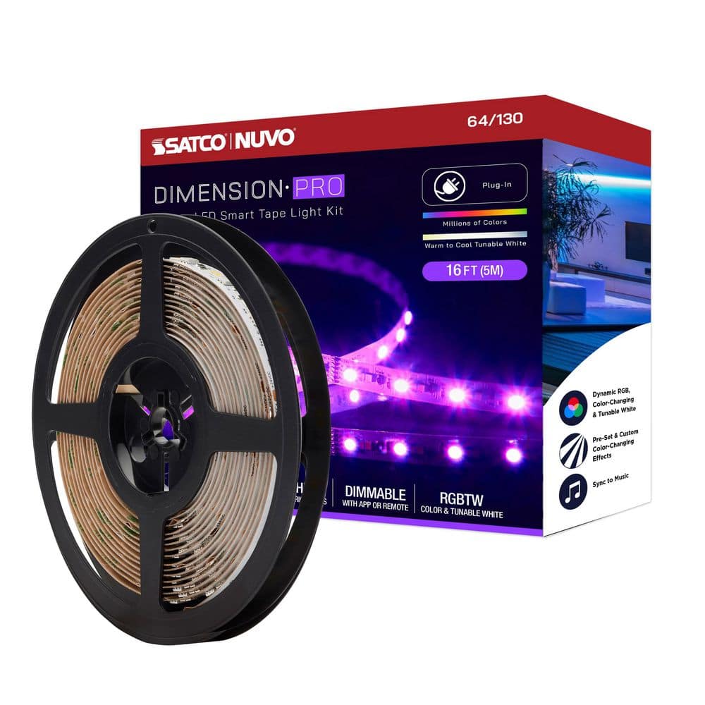 Dimension Pro Indoor 16 ft. Smart Plug-In 18W Dimmable Cuttable RGB and Tunable White Integrated LED Strip Light Tape price history on PriceWatchPro