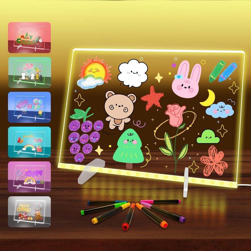 13.8 in. x 10 in. LED Note Board with 7 Colors and 4 Modes, Acrylic Dry ...