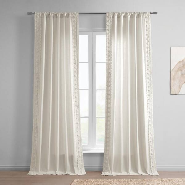 Exclusive Fabrics & Furnishings Primrose Lane White Modern Hampton Textured Cotton 50 in. W x 96 in. L Rod Pocket Light Filtering Curtain (Single Panel)