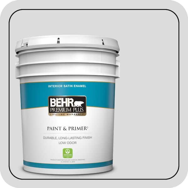 BEHR PREMIUM PLUS 5 gal. #N530-1 Pixel White Satin Enamel Low Odor Interior Paint & Primer