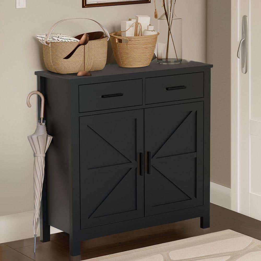 XUJMK 32 in. W x 11 in. D x 32 in. H Black Linen Cabinet, Storage
