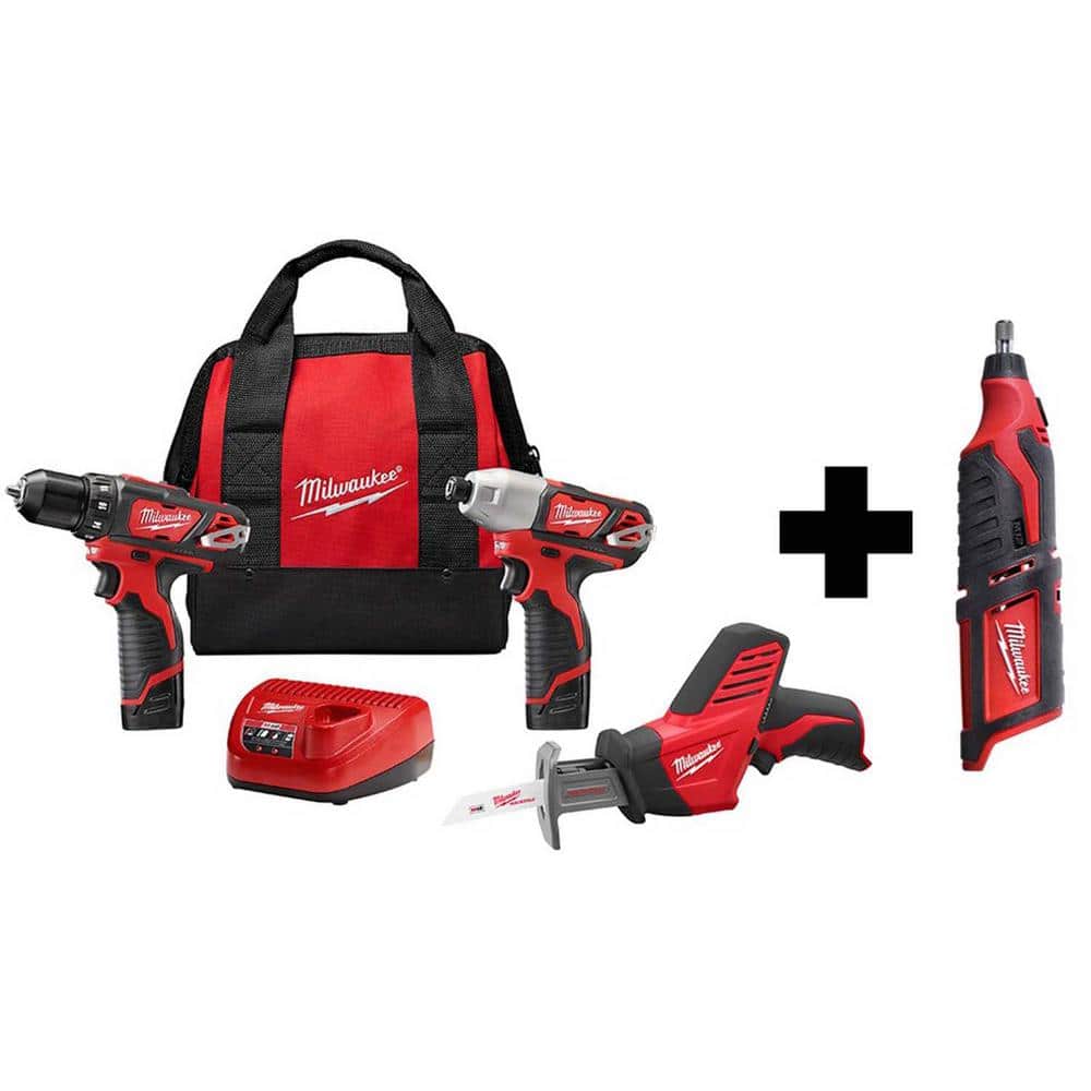 Milwaukee M12 12V Lithium-Ion Cordless Combo Kit (3-Tool) with M12 Rotary Tool -  2498-23-246