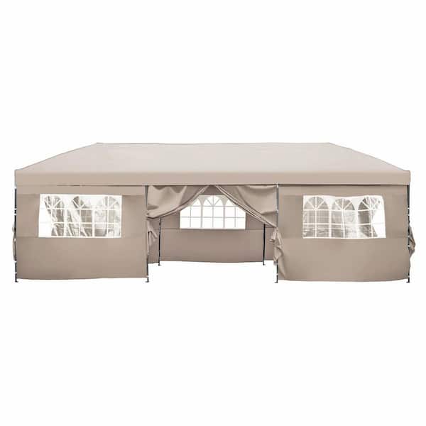 10 ft. x 30 ft. Pop Up Canopy with Sidewalls for Parties with Wheeled Bag in Khaki