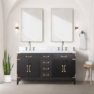 Fossa 60 in W x 22 in D Black Oak Double Bath Vanity, Carrara Marble Top, and 28 in Mirrors