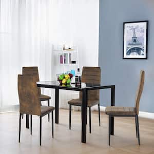 Brown Mid-Century Leather Dining Chairs Side Chair Kitchen Chairs with Metal Legs and High-Backrest (Set of 4)