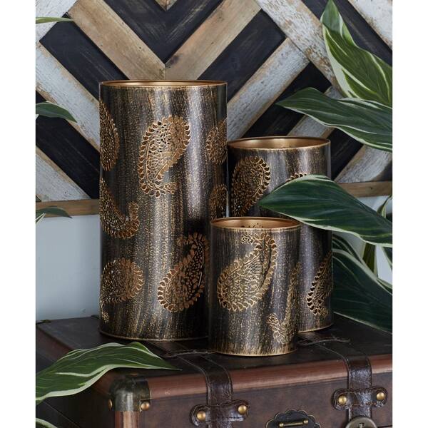 Litton Lane Brown Paisley Candle Holders (Set of 3)