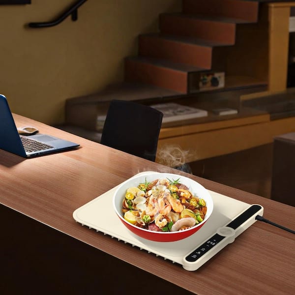 15 in. Beige Portable Silicone Food Warming Mat with Precise 9-Level Temp Control, Even Heating and 18H Keep Warm