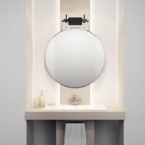 Inwood 16 in. 2-Light Matte Black Modern Vanity Light with Clear Glass Shades
