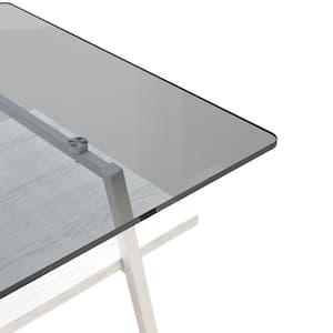 38 in. L Gray Rectangle Tempered Glass Tabletop Coffee Table with White Metal Legs