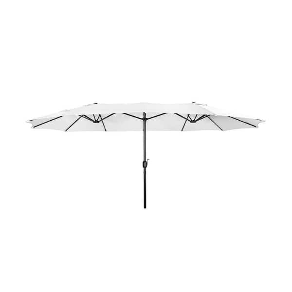 Bali Outdoor Double Sided 15 ft. x 9 ft. Rectangular Twin Market Patio Umbrella with Crank in White